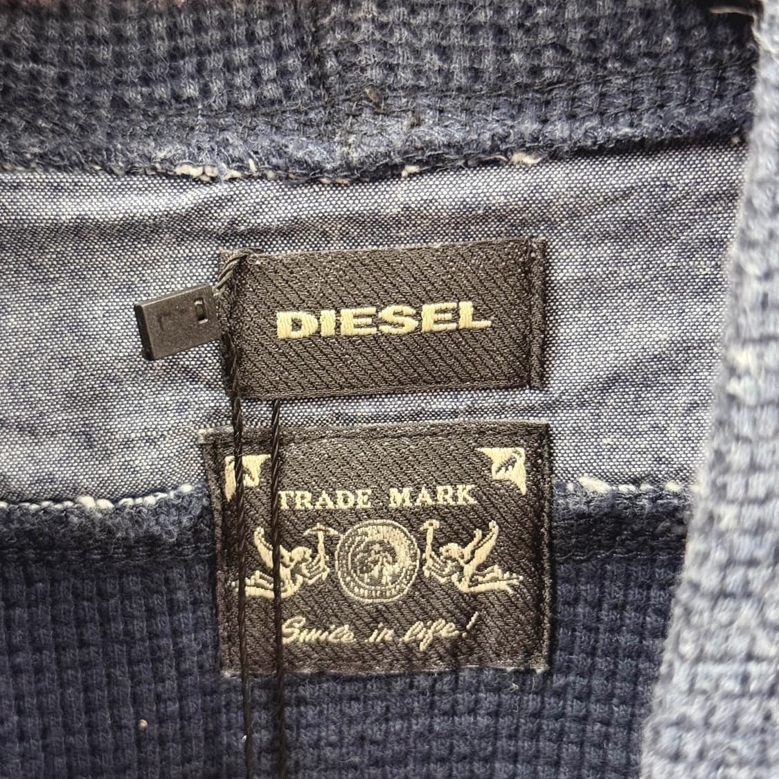 디젤 와플 조직 코튼 하프 집업 후드 니트 워싱 지퍼 디테일 네이비 상품이미지8