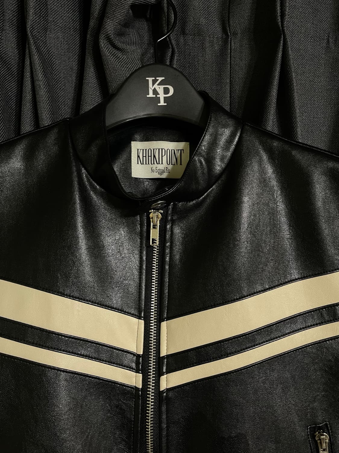 카키포인트 모터 레이싱 레더 자켓 블랙 상품이미지6