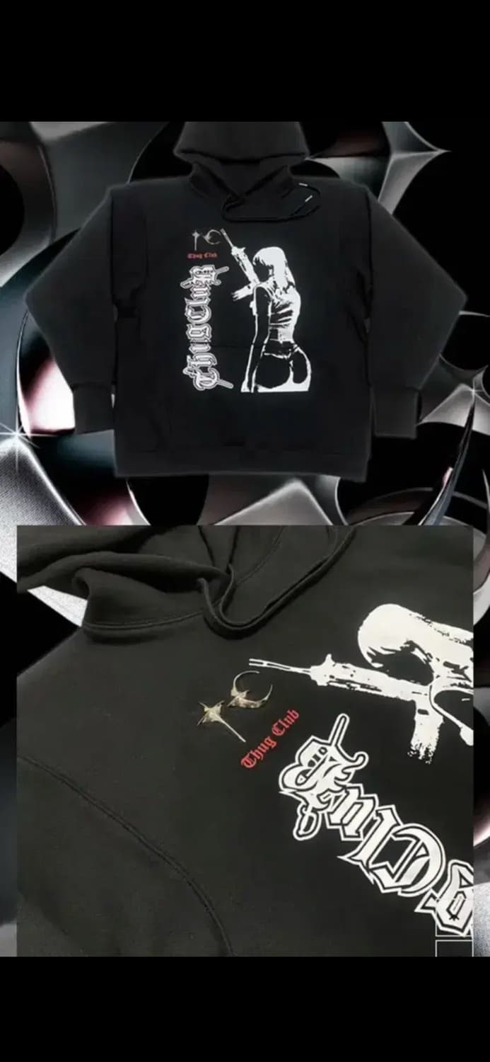 (3)Thug club 떠그클럽 뿔후드 셋업 블랙 상품이미지1