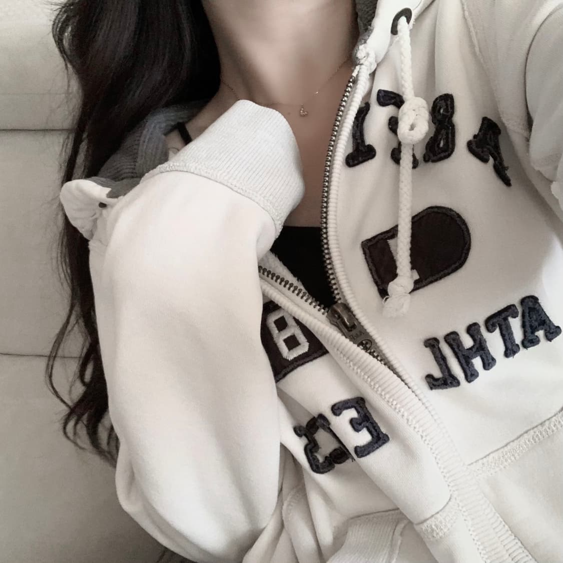 아베크롬비 화이트 네이비 후드집업 상품이미지1