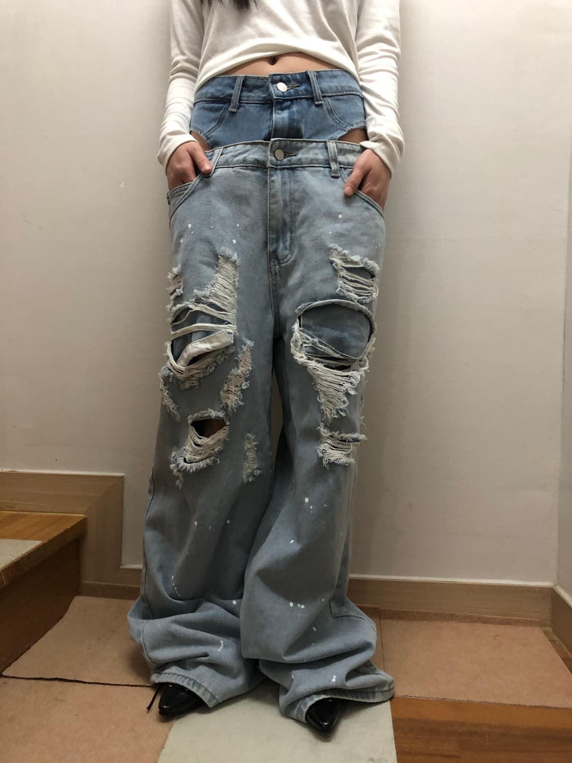 빈티지 데님 펑크 디테일 팬츠 상품이미지3