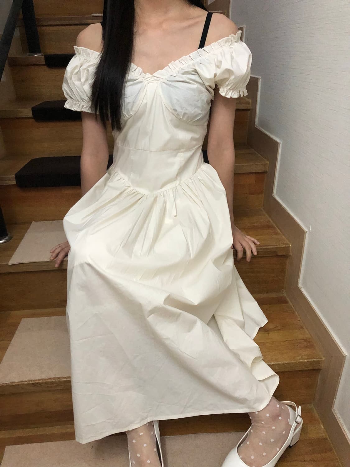 빈티지 아이보리 프릴 롱 원피스 상품이미지2
