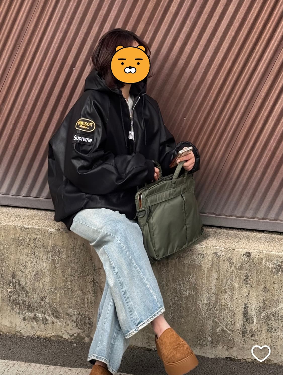 수프림 밴슨 가죽후드자켓 L 상품이미지4