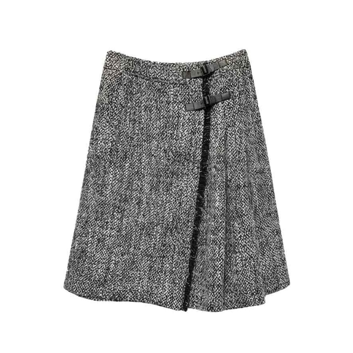 JPN VINTAGE 트위드 미디 랩 스커트 더블 버클 디테일 그레이 상품이미지1