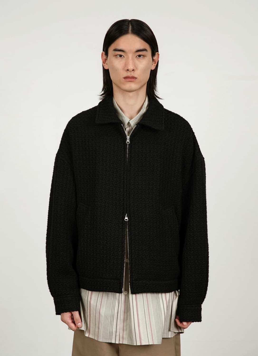 아모멘토 23FW 트위드 블루종 블랙 상품이미지1