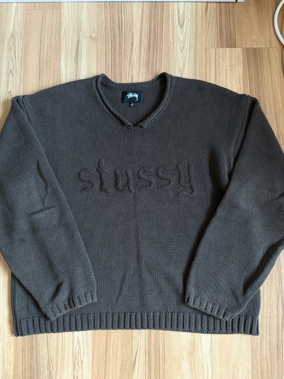 스투시 브이넥 자수로고 니트 스웨터 브라운 L 상품이미지1