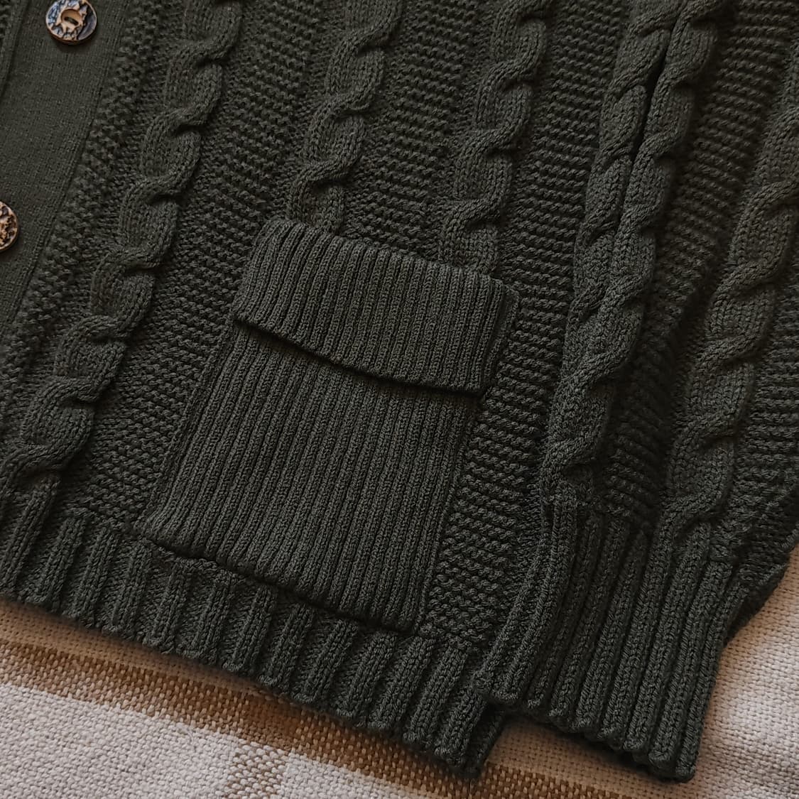 90s 프렌치 울 가디건 스웨터 케이블 버튼 가디건 그린 L 상품이미지8