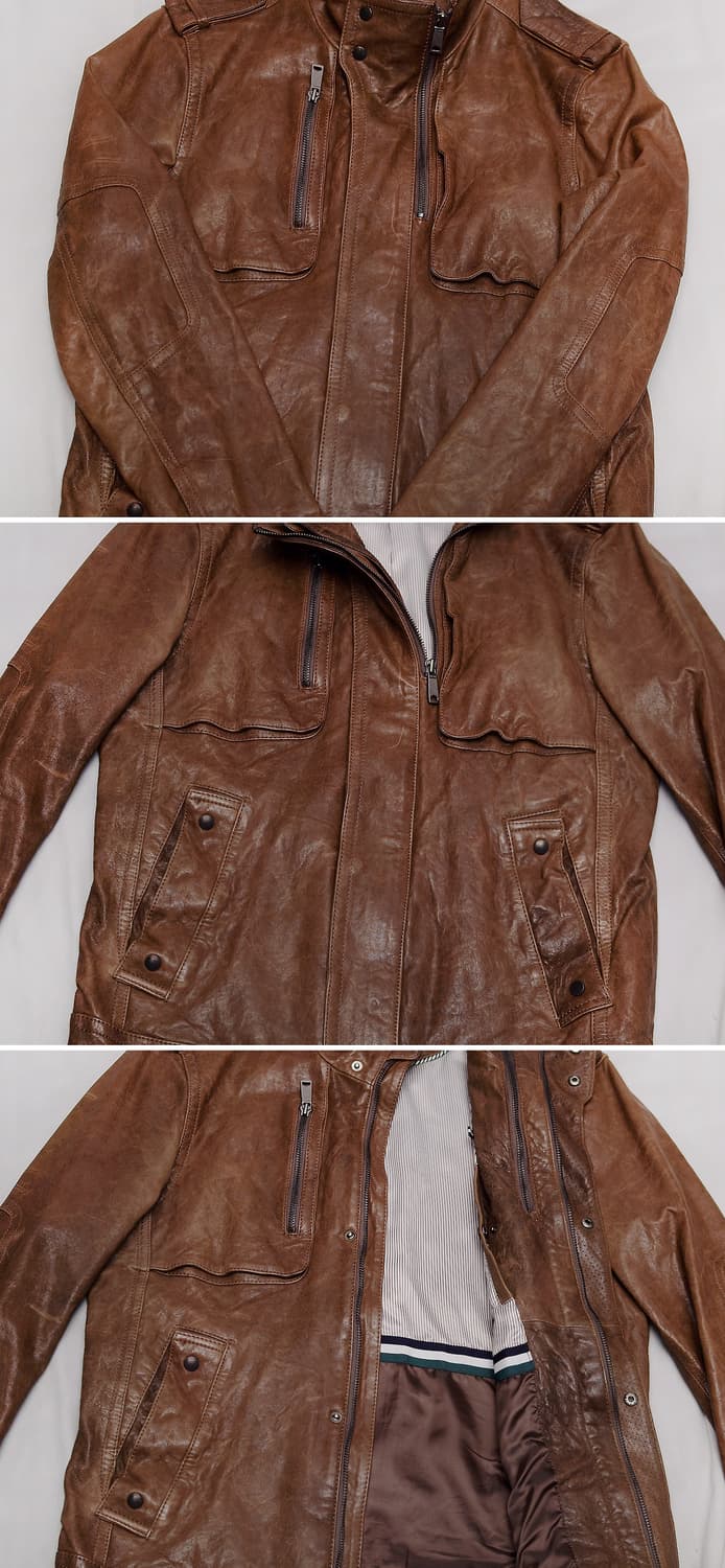 올드레더 워싱 브라운 쉽스킨 양가죽 라이더 자켓 (100) 상품이미지6