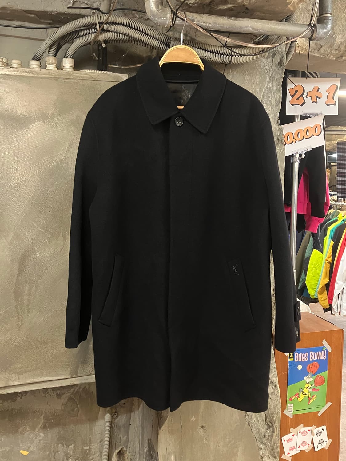 입생로랑 미디 롱 코트 블랙 L #csz3785 상품이미지1