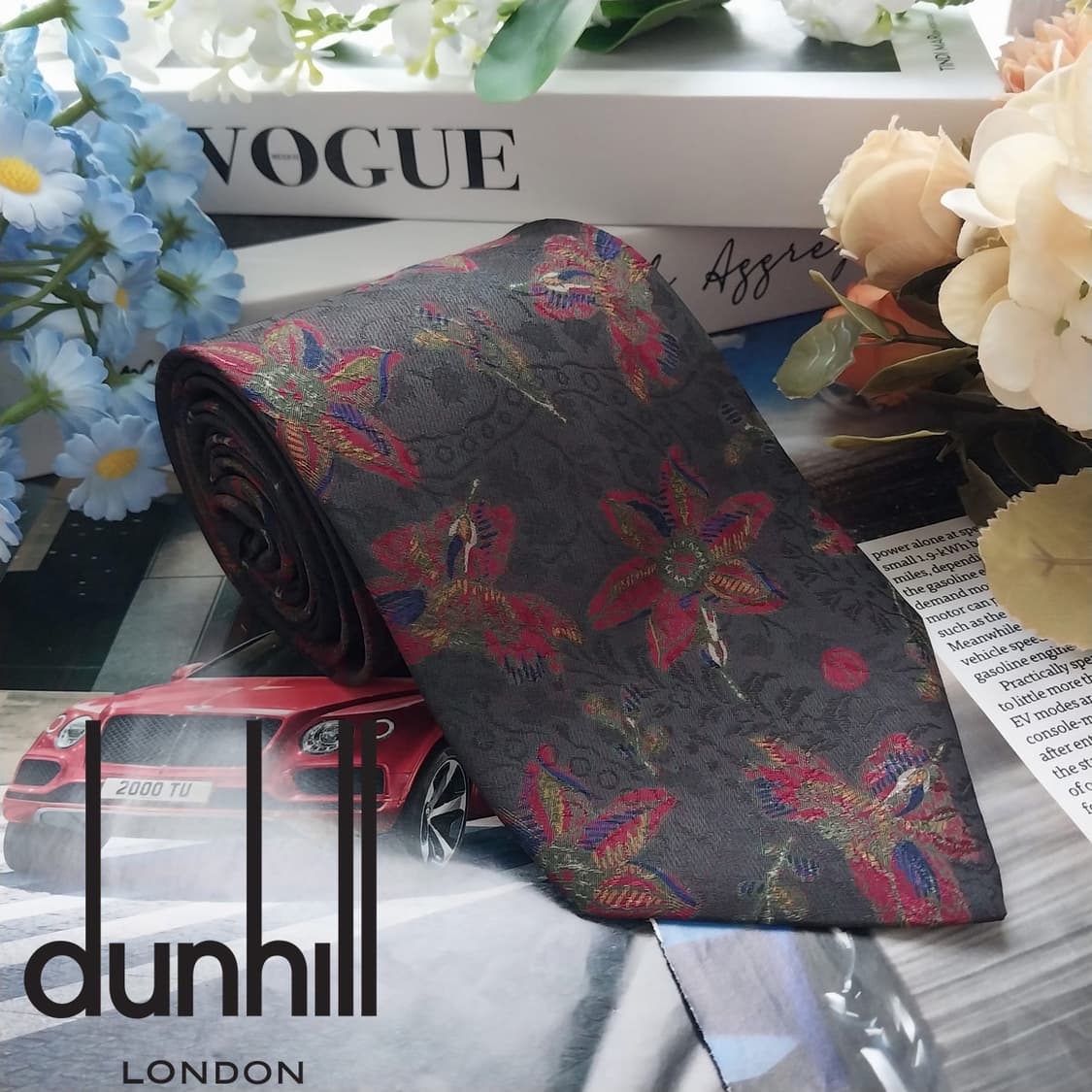 던힐 실크 다크그레이&브라운 아트 패턴 넥타이 9cm A+등급 K1456 상품이미지1