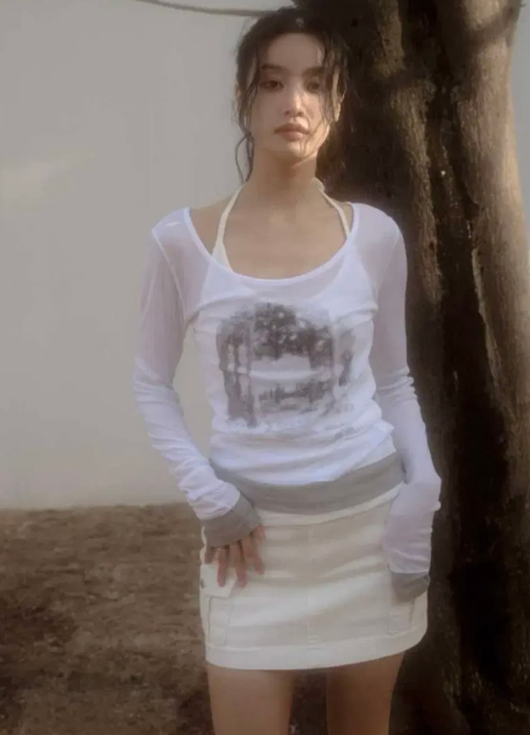 애즈온 포레스트 레이어드 티 FOREST LAYERED T white 상품이미지1