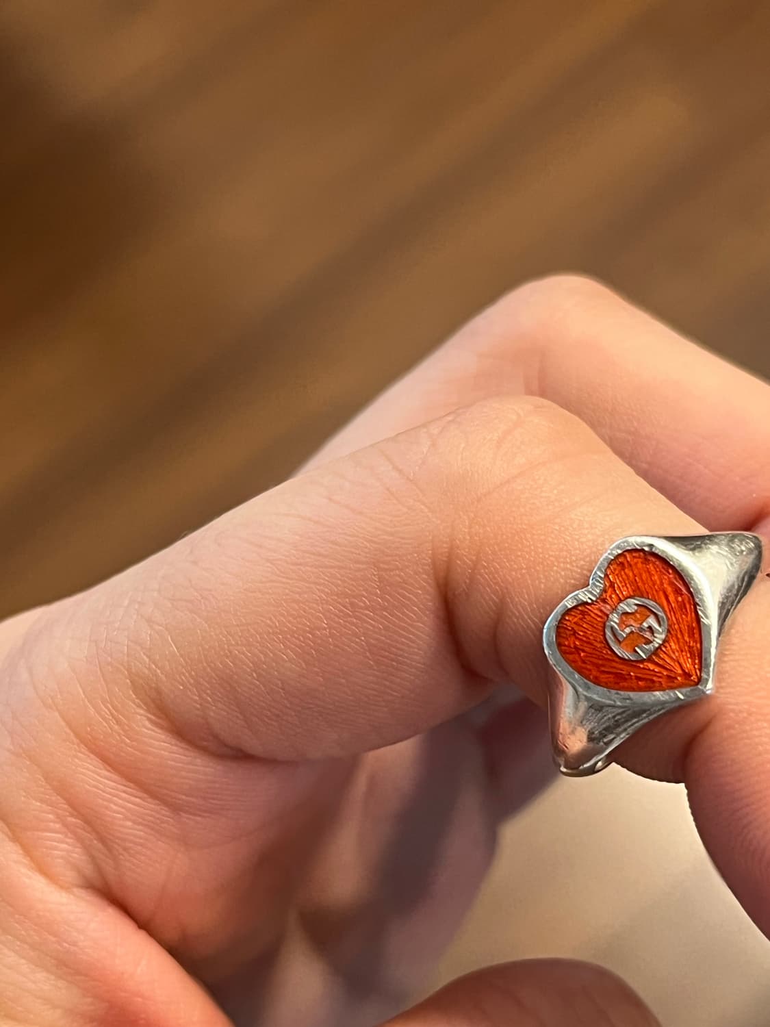 구찌 인터로킹 G 에나멜 하트 반지 SILVER RED 13호 상품이미지4