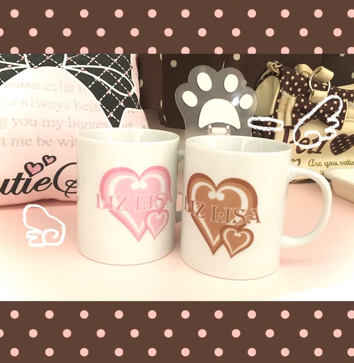 리즈리사 하트 머그컵 핑크 브라운 초코딸기 라떼갸루 고전 Lizlisa 상품이미지2