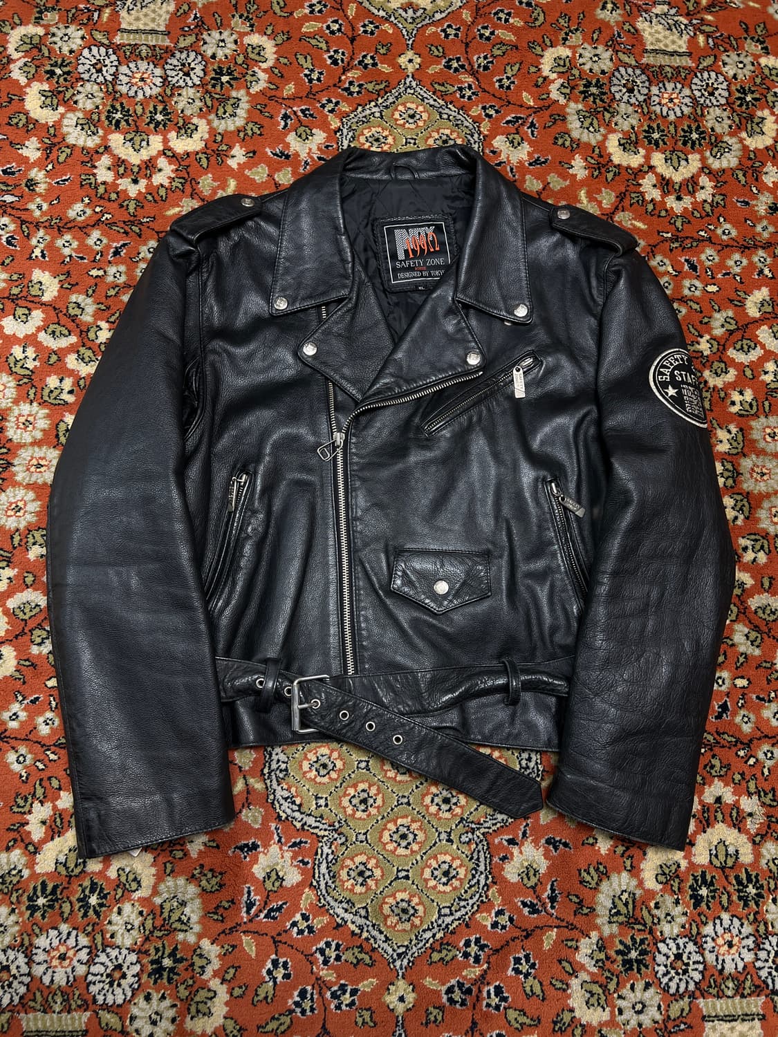 [XL] 90s 빈티지 안전지대 staff 소가죽 더블 라이더 자켓 상품이미지1