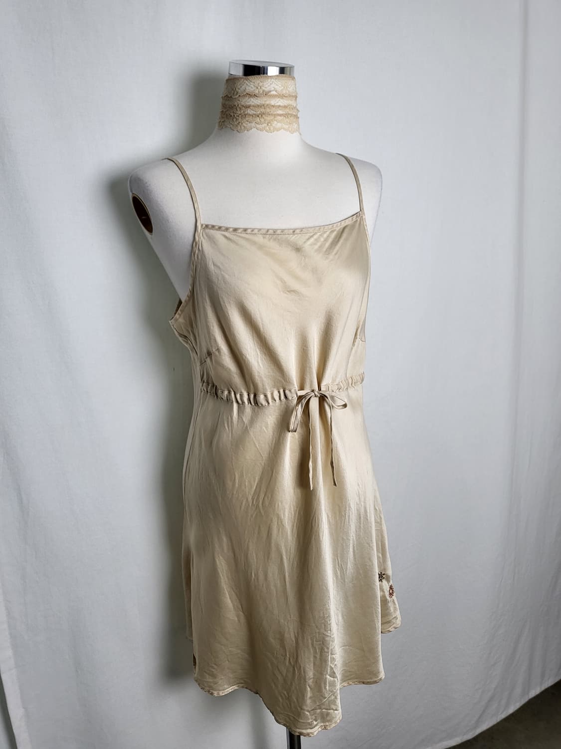 빈티지 아이보리 브라운 슬립 드레스 상품이미지1