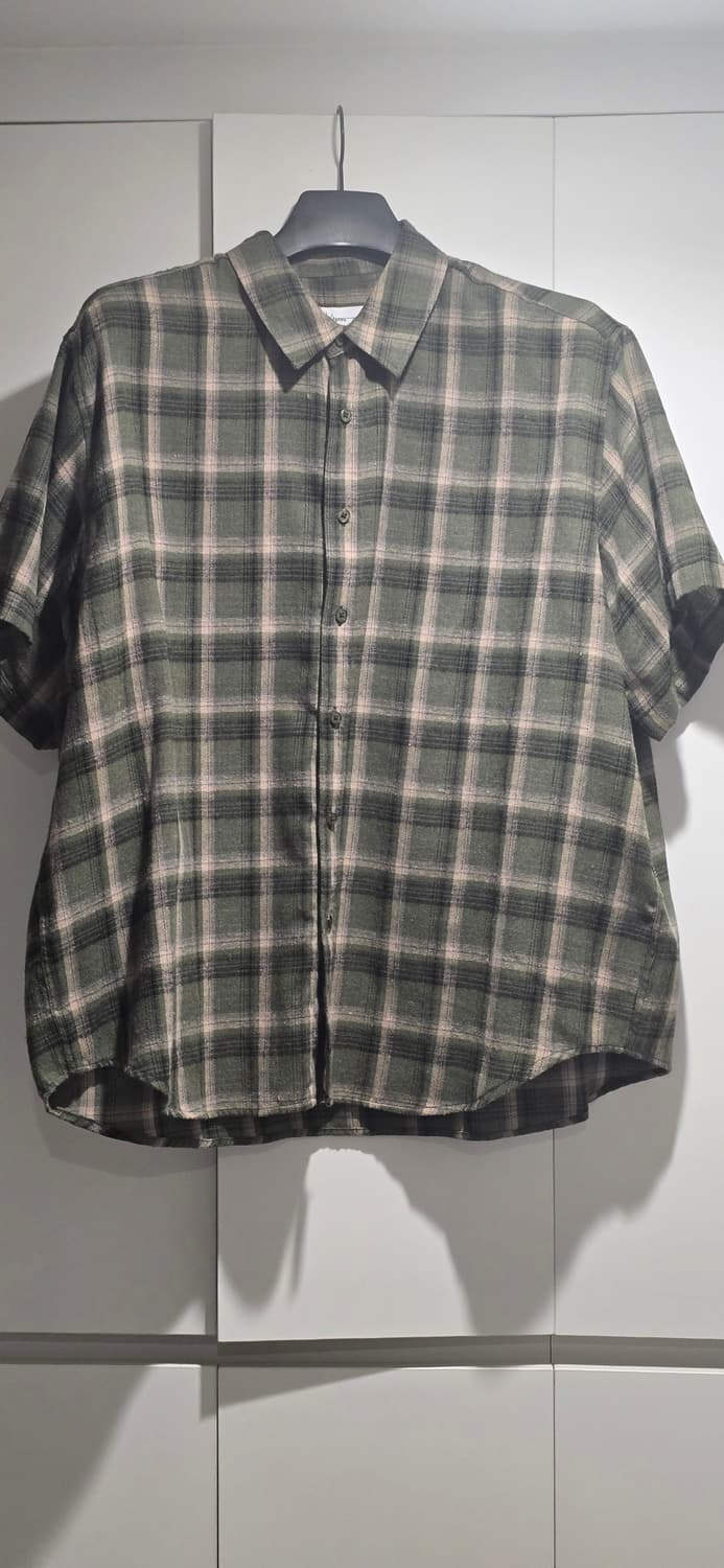 스탠다드에러 빈티지 포레스트 오버핏 반팔 타탄 체크 셔츠 그린 상품이미지2