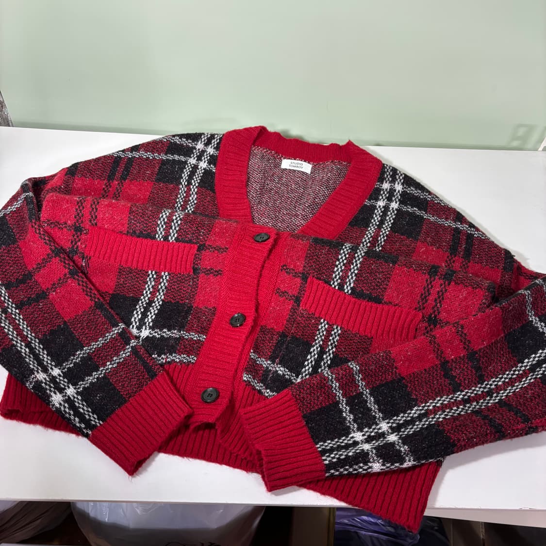 OS 스튜디오톰보이 루즈오버핏 빅체크 모헤어가디건 상품이미지2