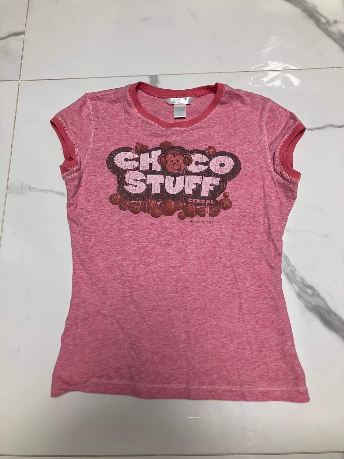 Y2K 2000s 빈티지 캡슬리브 링거티 프린트 베이비티 반팔티 상품이미지1