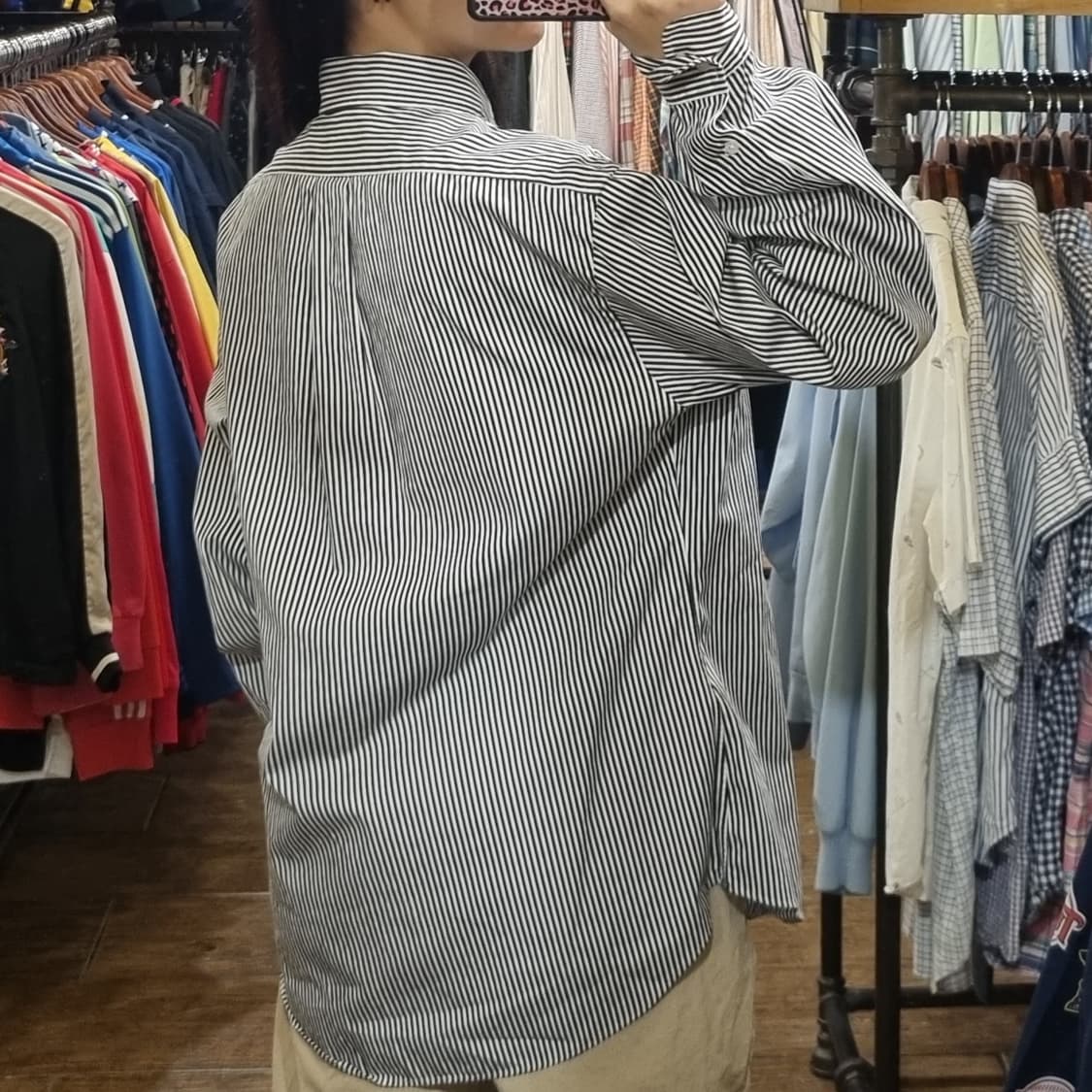 [Hi] 폴로 긴팔 스트라이프 셔츠 블랙 상품이미지5