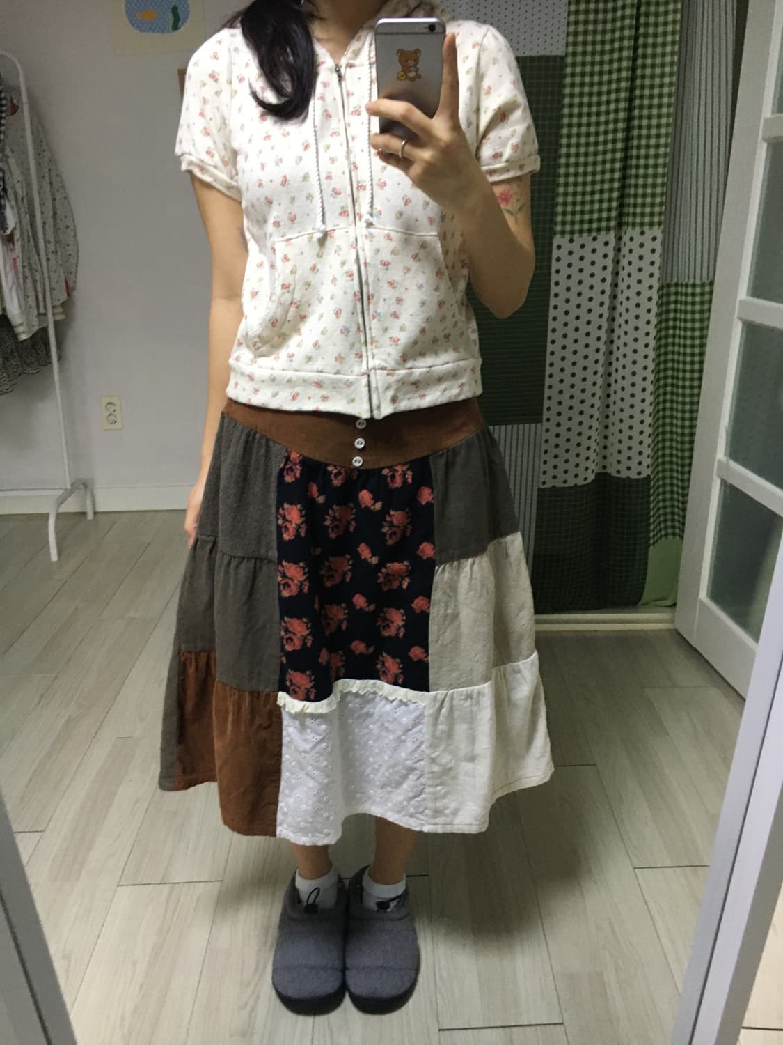 브라운 패치 미디 스커트 상품이미지7