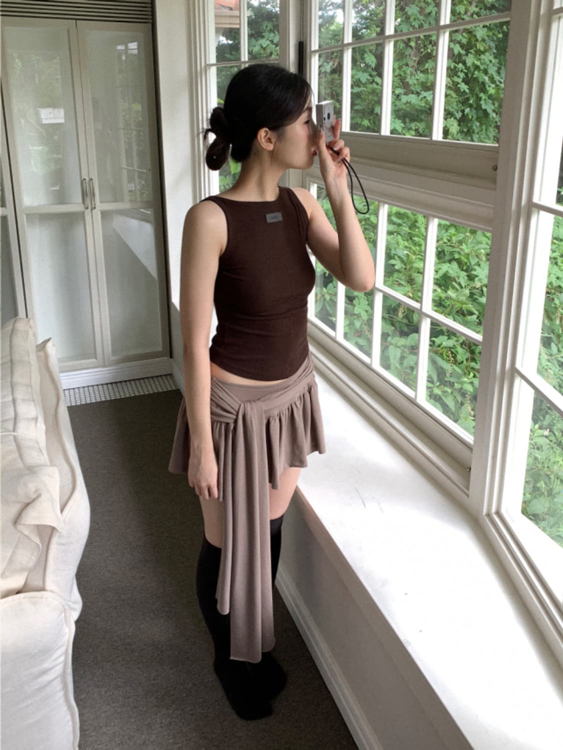 Bold tie skirt (brown) 상품이미지5