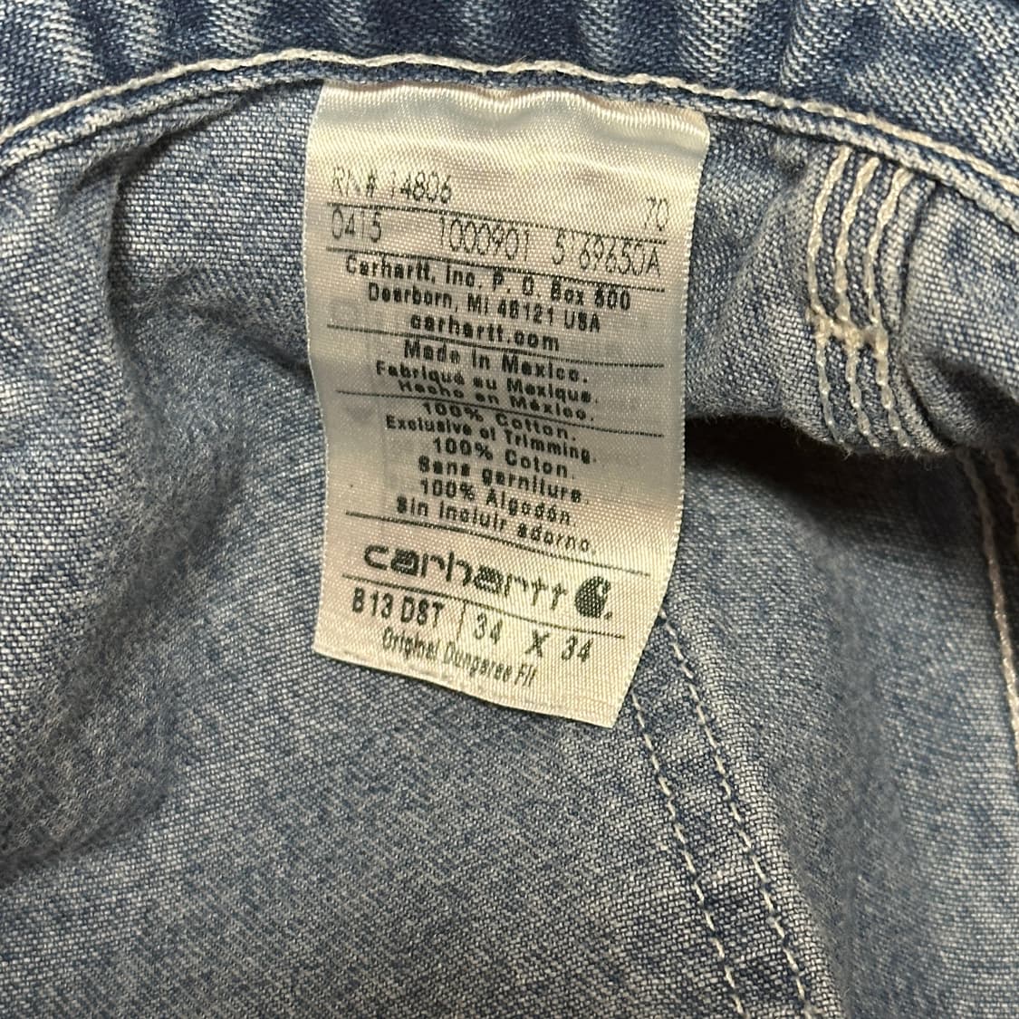 칼하트 B13 데님 싱글니 카펜터 팬츠 34 오리지널 던가리핏 상품이미지8