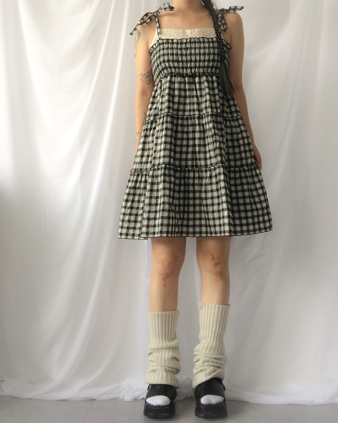 Check pattern layer sleeveless one piece 상품이미지1