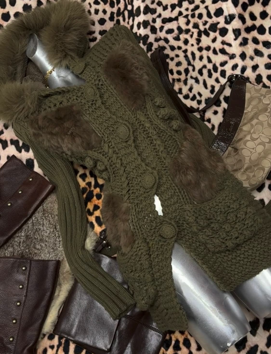 그런지 y2k 퍼 니트 가디건 상품이미지1