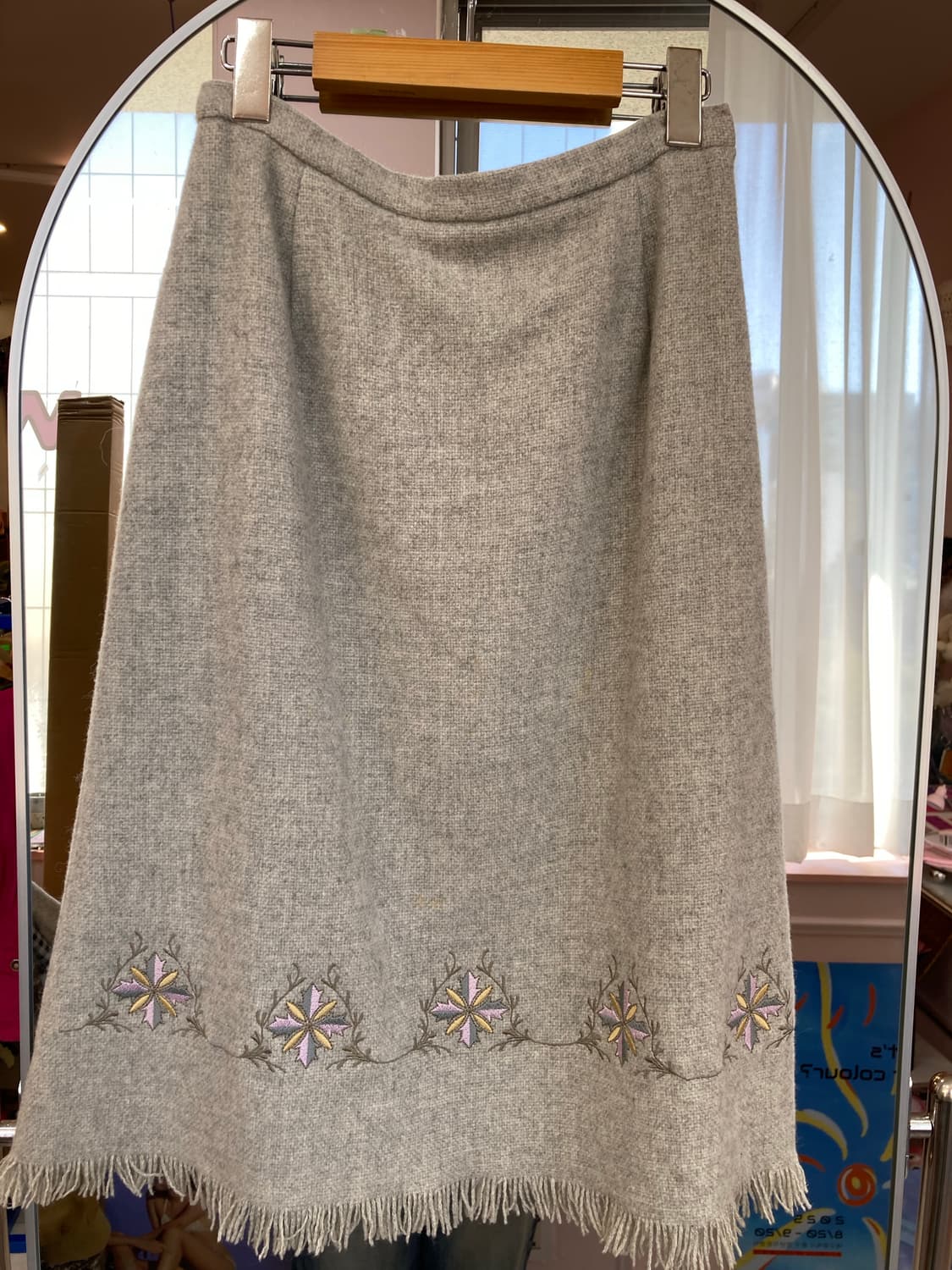 울 그레이 자수 테슬 프린지 롱스커트 상품이미지2