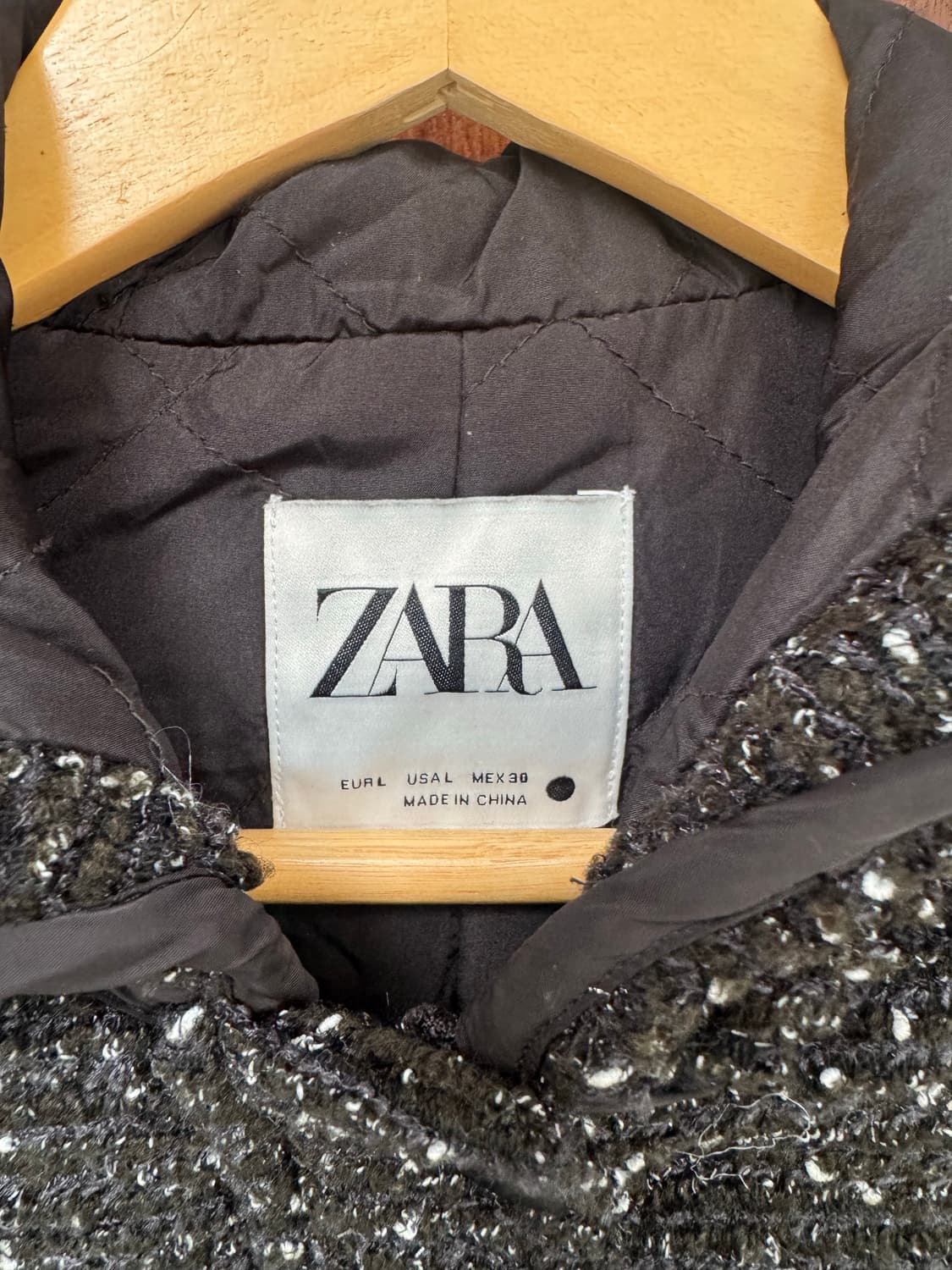 zara 자라 블랙 트위드 보카시 누빔 크롭 후드 자켓 L 상품이미지3