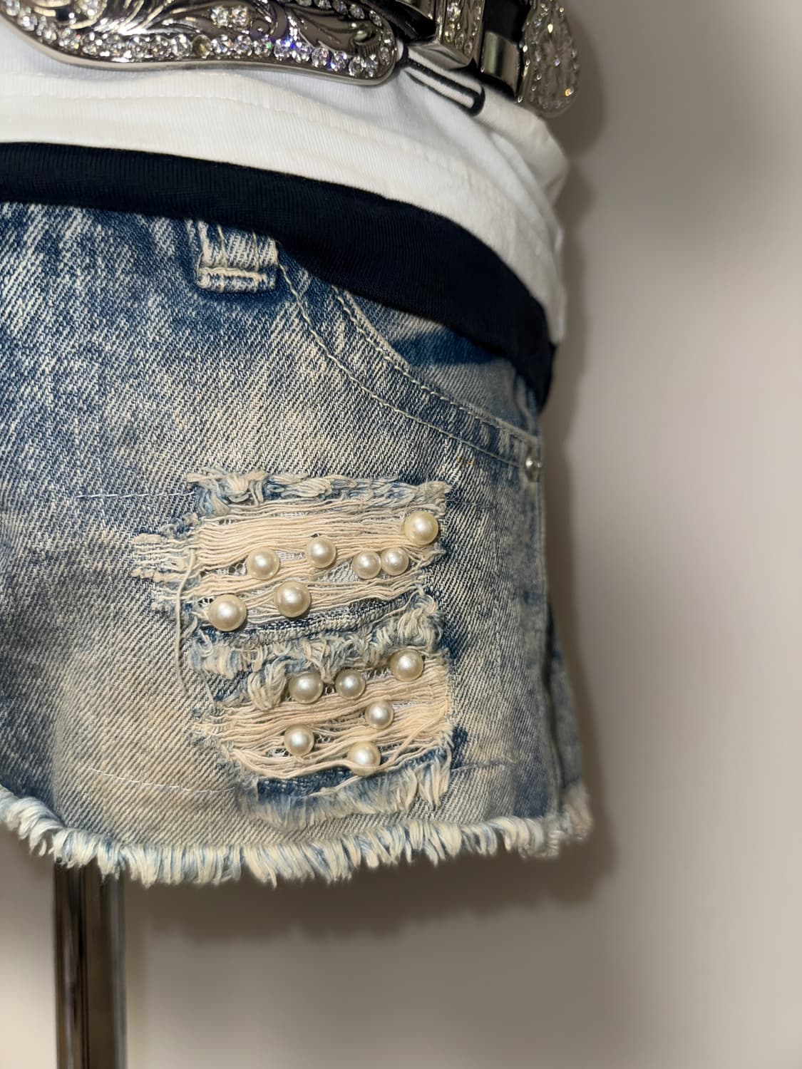 스카이봄버 데미지 갸루 진주 반바지 상품이미지2