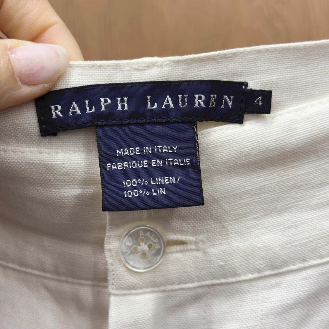 폴로 랄프 로렌 와이드 슬랙스 린넨 팬츠 투버튼 디테일 아이보리 상품이미지7