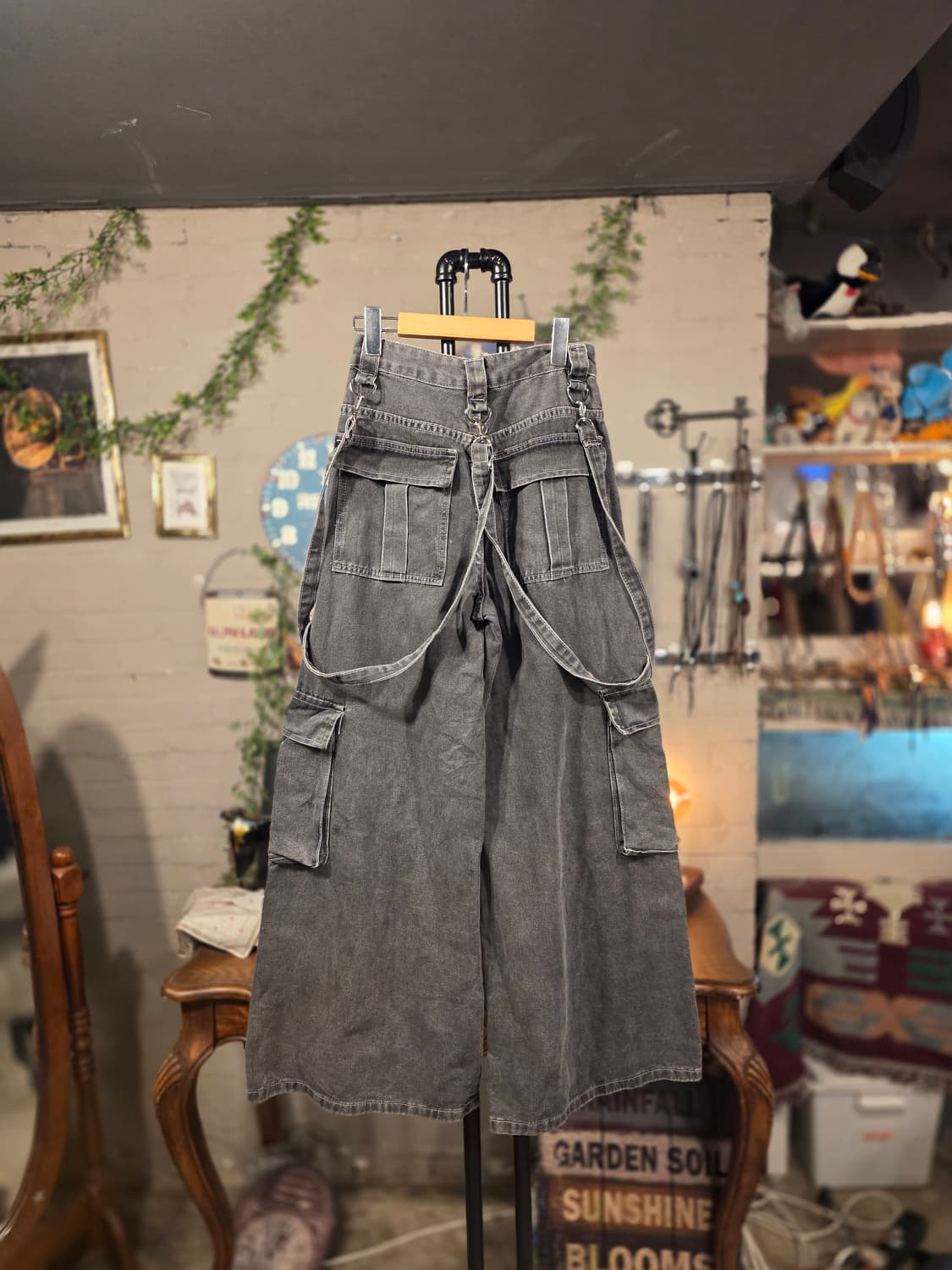 데님 스트랩 와이드 카고팬츠(F590) 상품이미지5