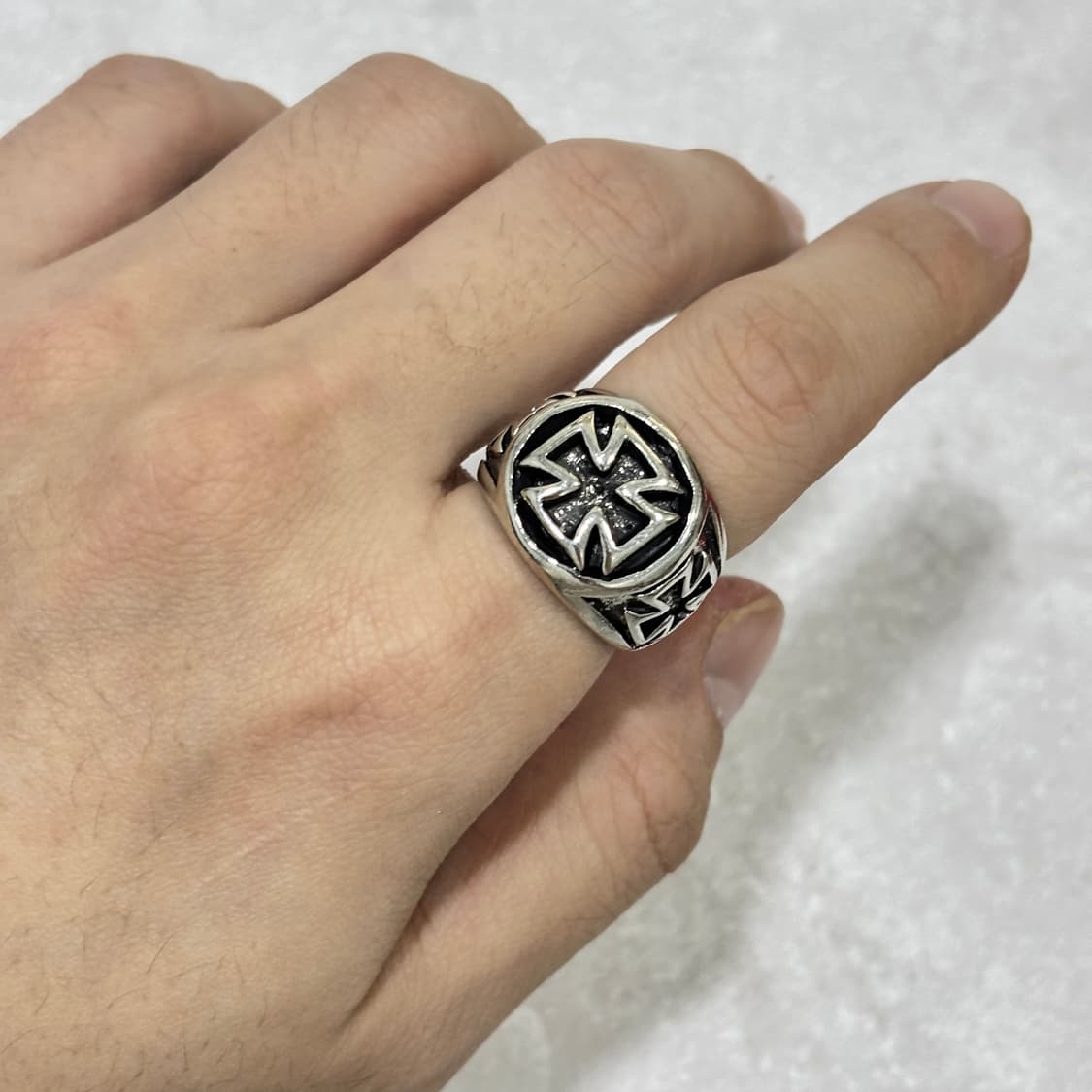 Oribell 볼드 크로스 실버 라지 오픈링 반지 상품이미지2