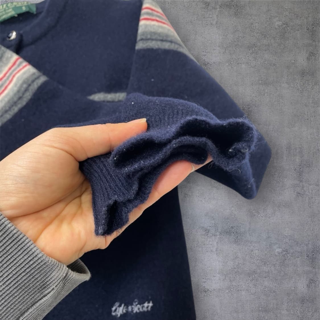 라일앤스스코트 네이비 스트라이프 퓨어 램스울 니트 가디건 S 상품이미지6