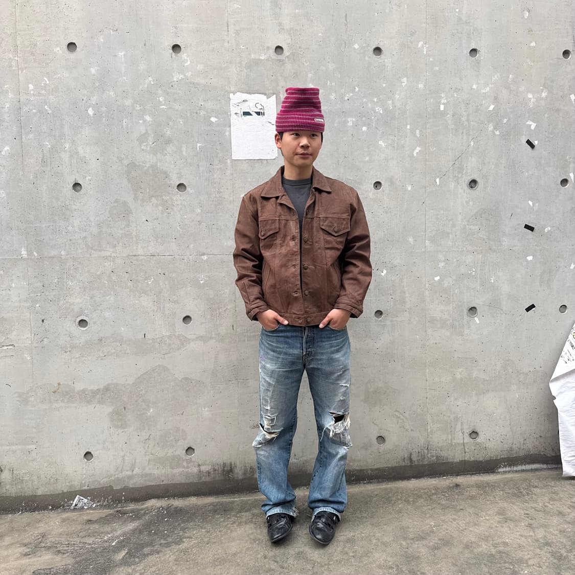 C.un Monde 프렌치 고트스킨 레더 트러커 자켓 상품이미지2