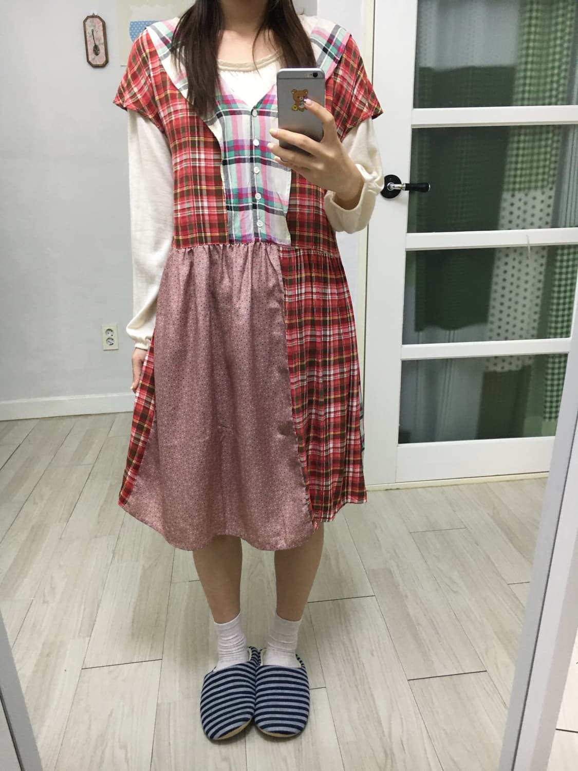 레드 체크 도트 원피스 상품이미지2