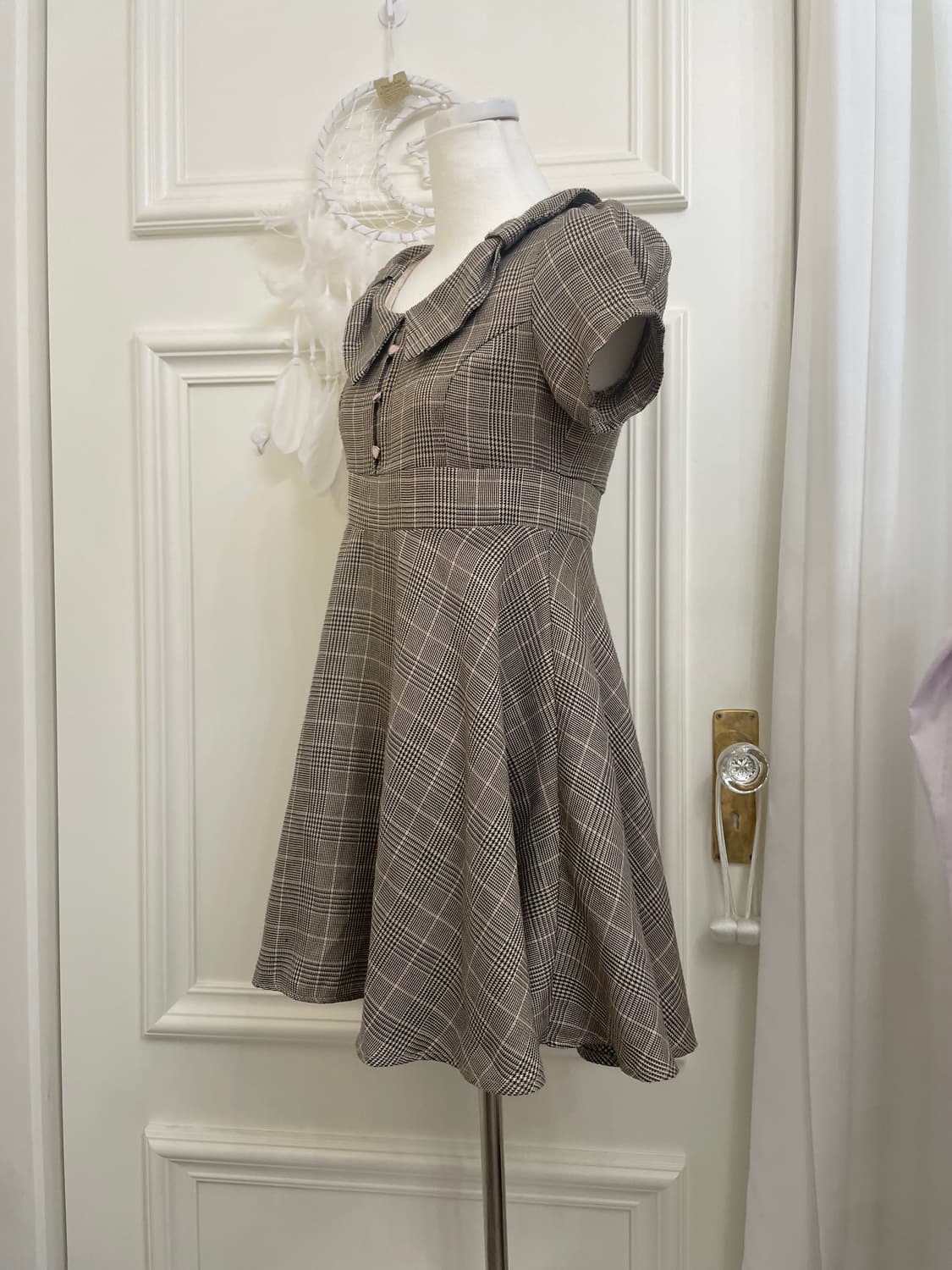 brown check bow collar pink heart button 상품이미지2
