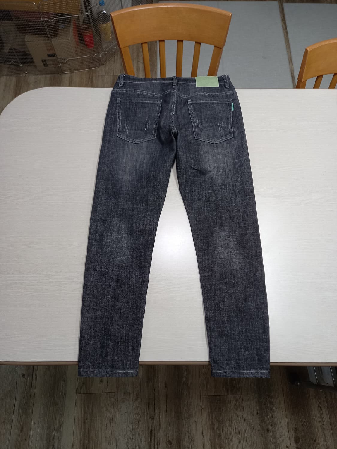 32 ROZALL 데미지워싱 스판 슬림일자진 흑청 32-362 상품이미지2