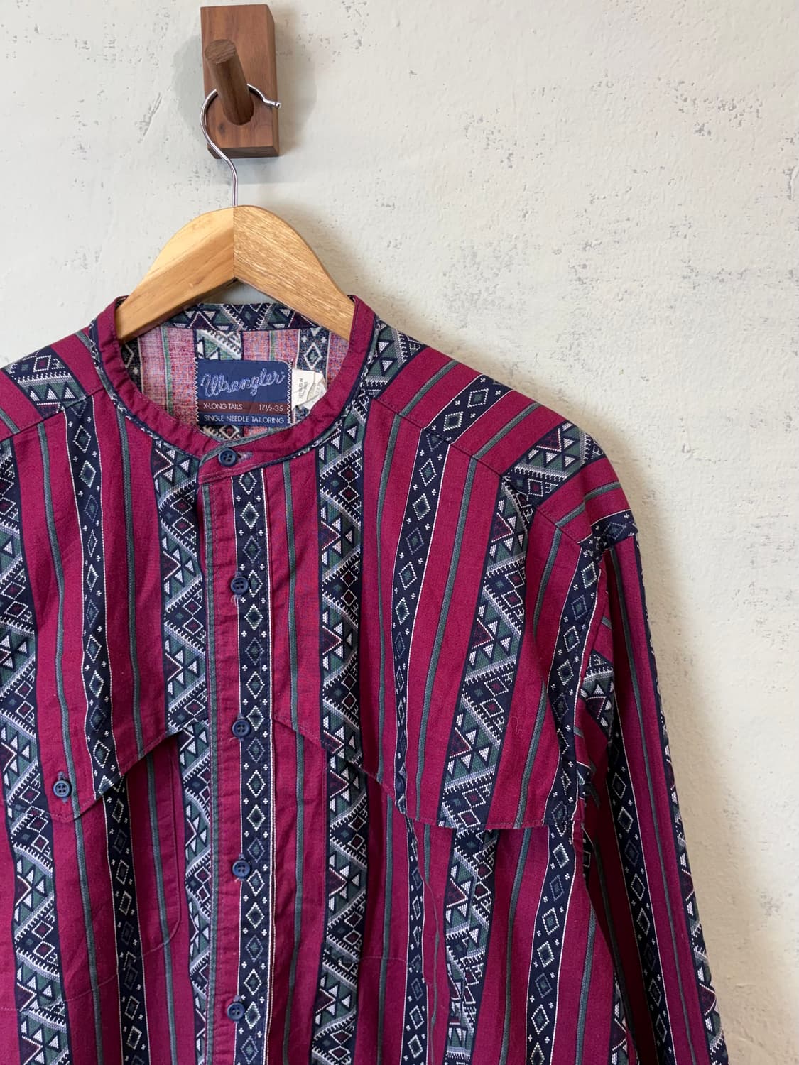 랭글러 90s 빈티지 논카라 패턴 포켓 셔츠 상품이미지2