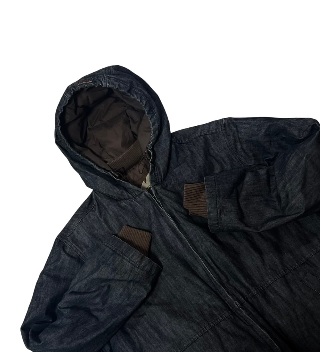 덕다운 빈티지 생지 데님 브라운 안감 패딩 상품이미지1