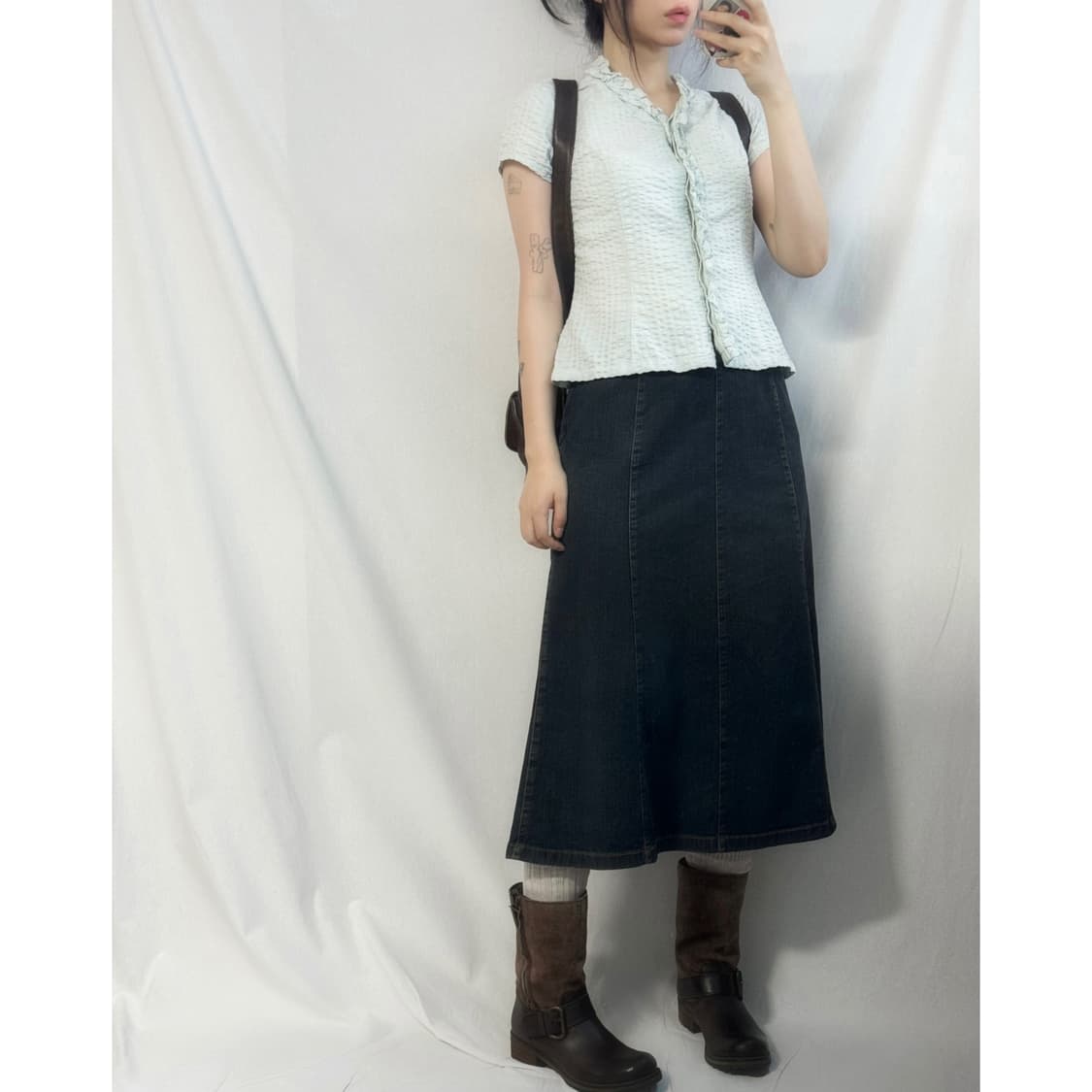 스티치 데님 롱 스커트 상품이미지1