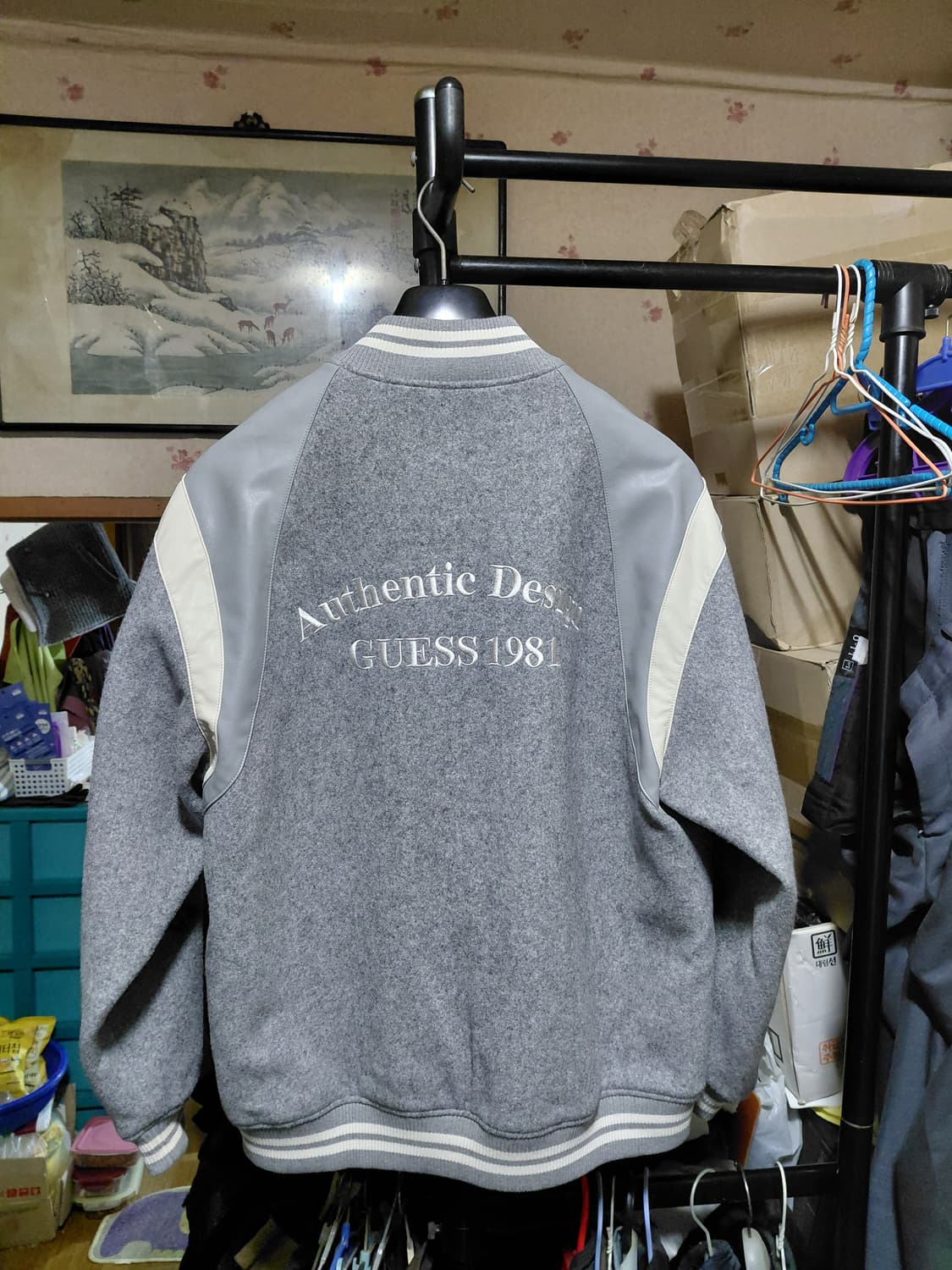 [게스]남녀공용 안감,배색 바시티 자켓 L사이즈 상품이미지2