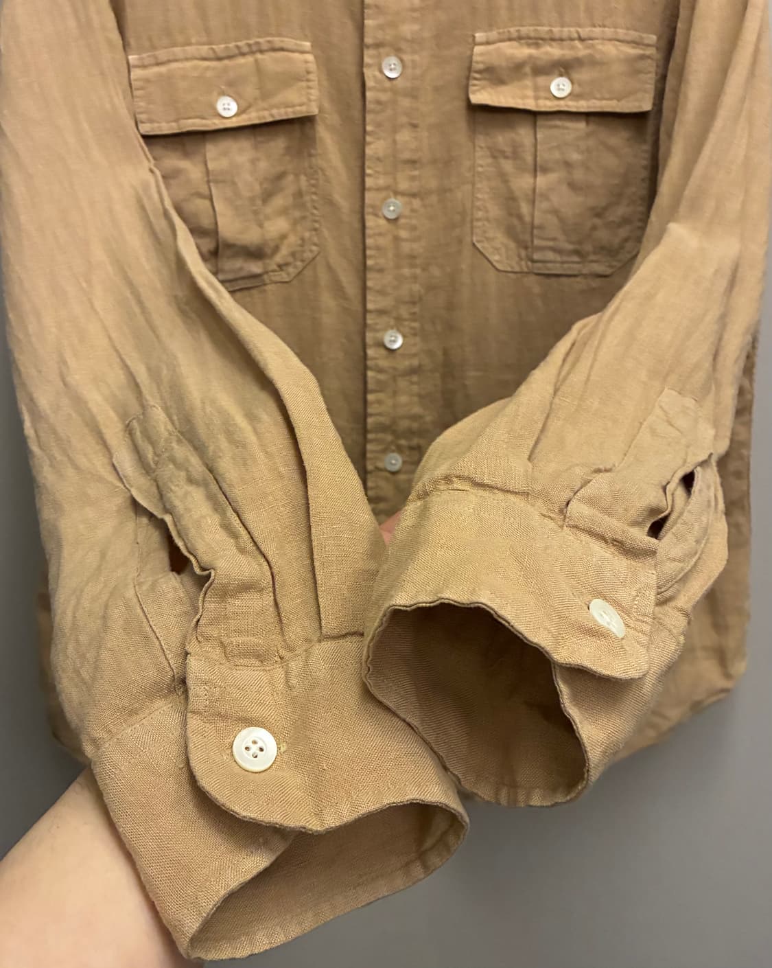 (XL)00s 폴로랄프로렌 투포켓 밀리터리 리넨셔츠 베이지 린넨 상품이미지4