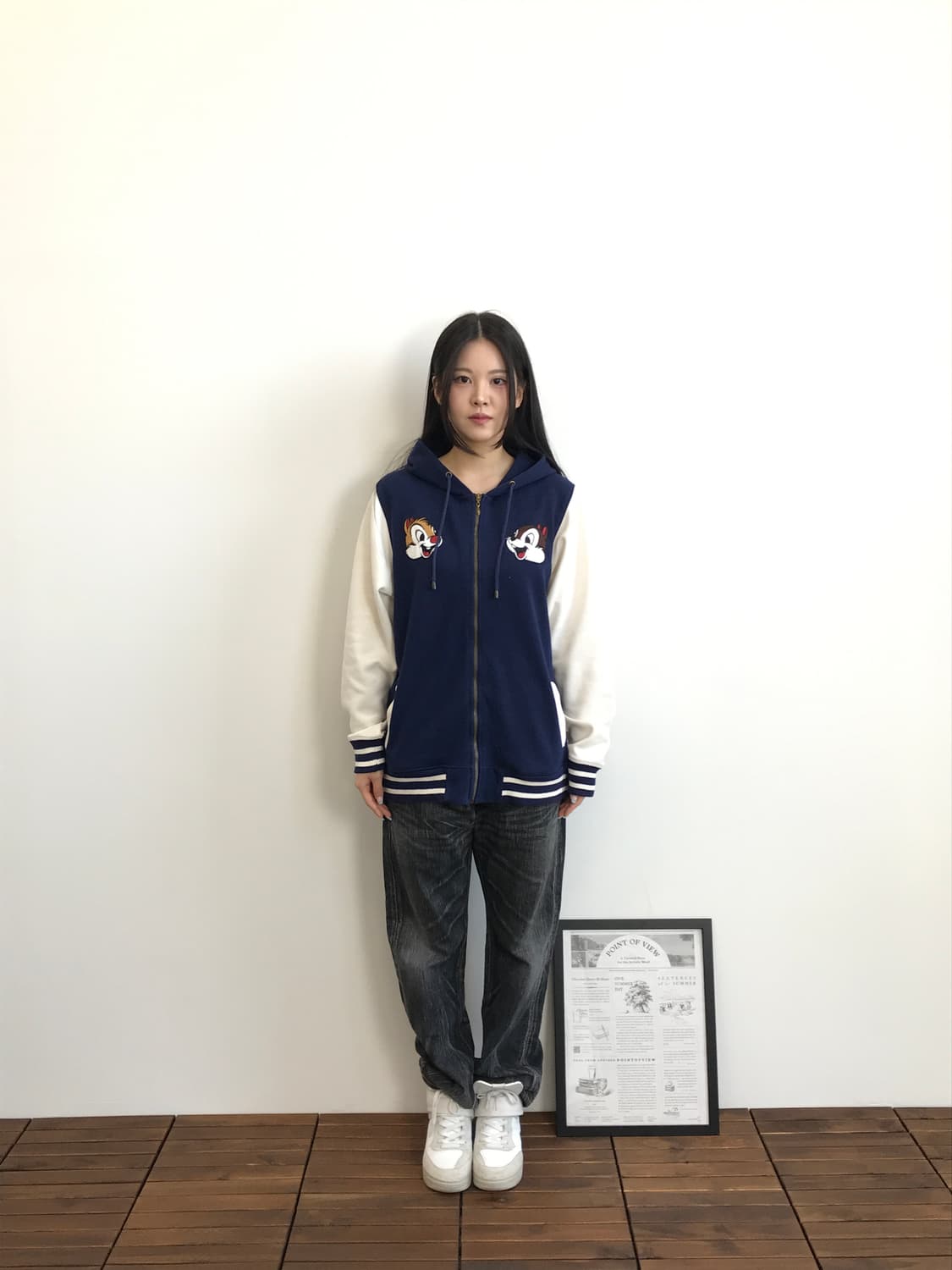 Disney Chip Dale Varsity zip Hoodie 상품이미지1