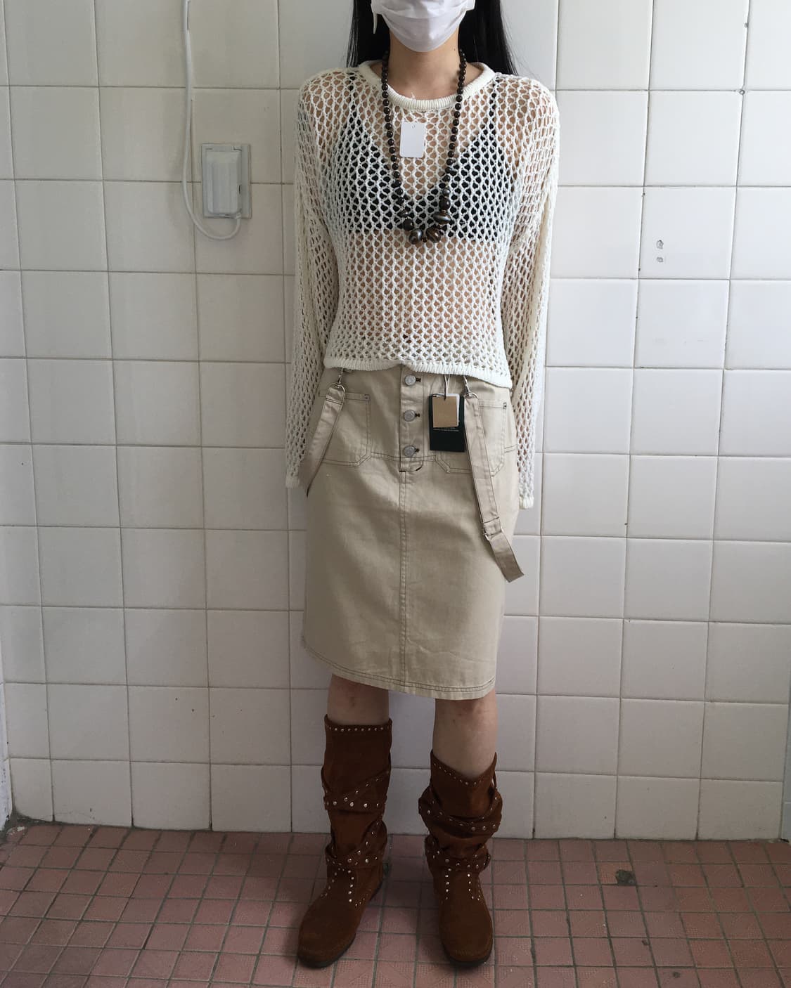 Suspender pocket point midi skirt 상품이미지4
