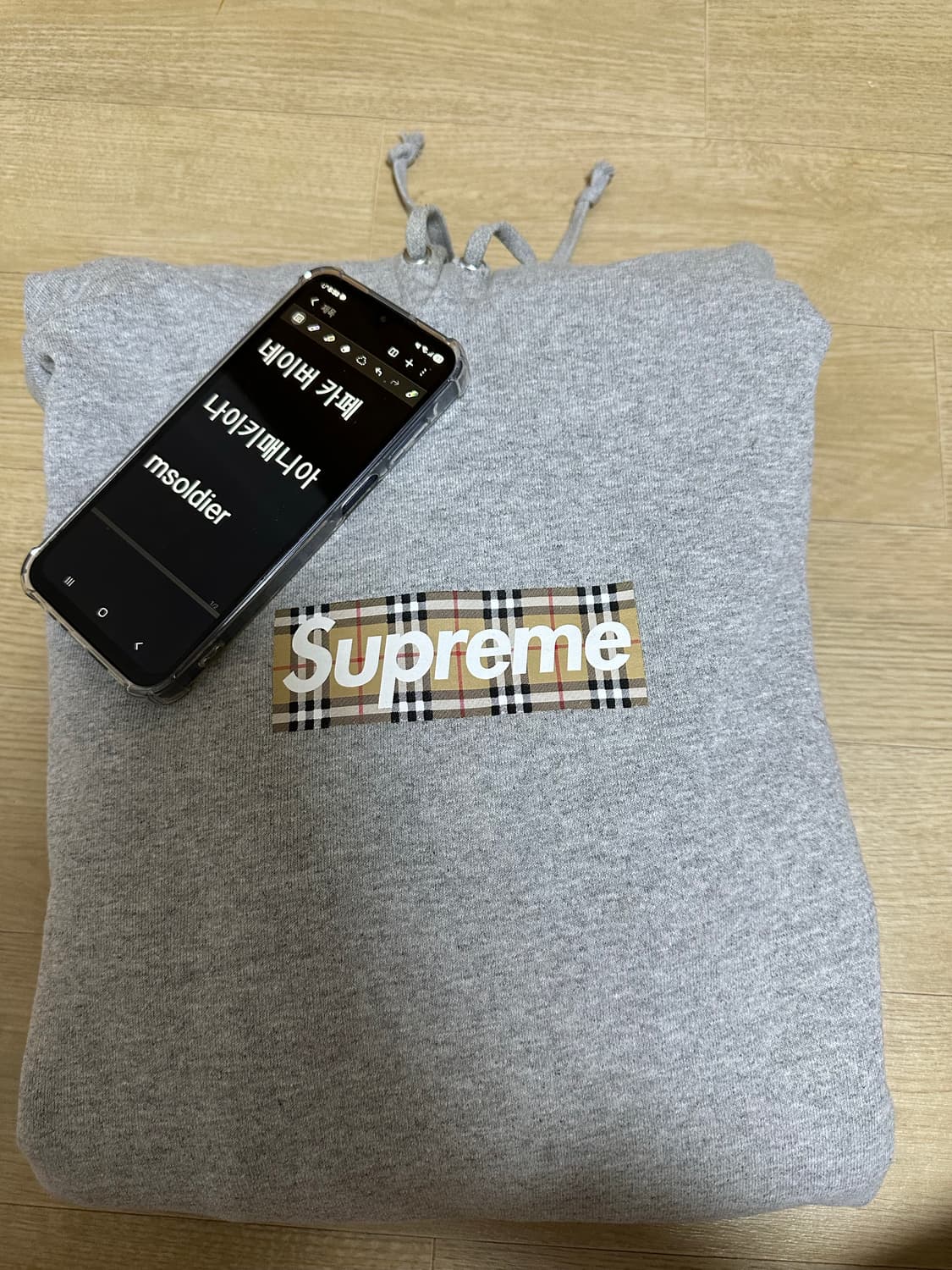 [XXL, 2XL] 슈프림 버버리 슈버리 박스로고 후드티 그레이 상품이미지1