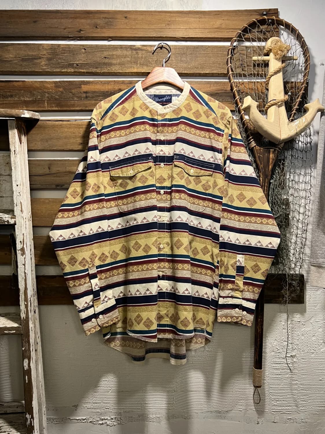 [L]90's 랭글러 USA 나바호 패턴 헨리넥 코튼 셔츠 상품이미지1