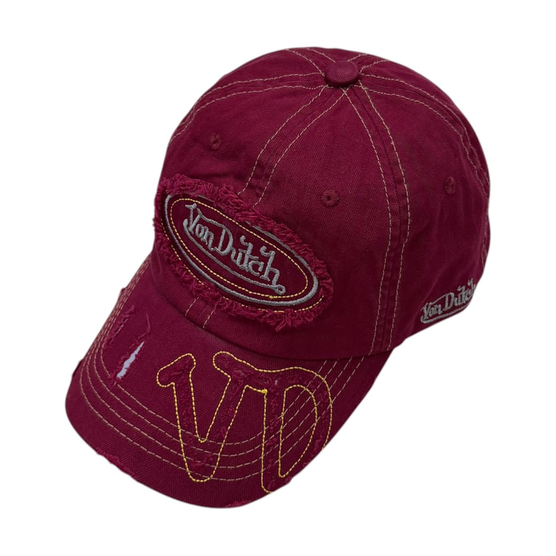 본더치 빈티지 버건디 레드 데미지 디테일 Y2K 볼캡 모자 상품이미지2