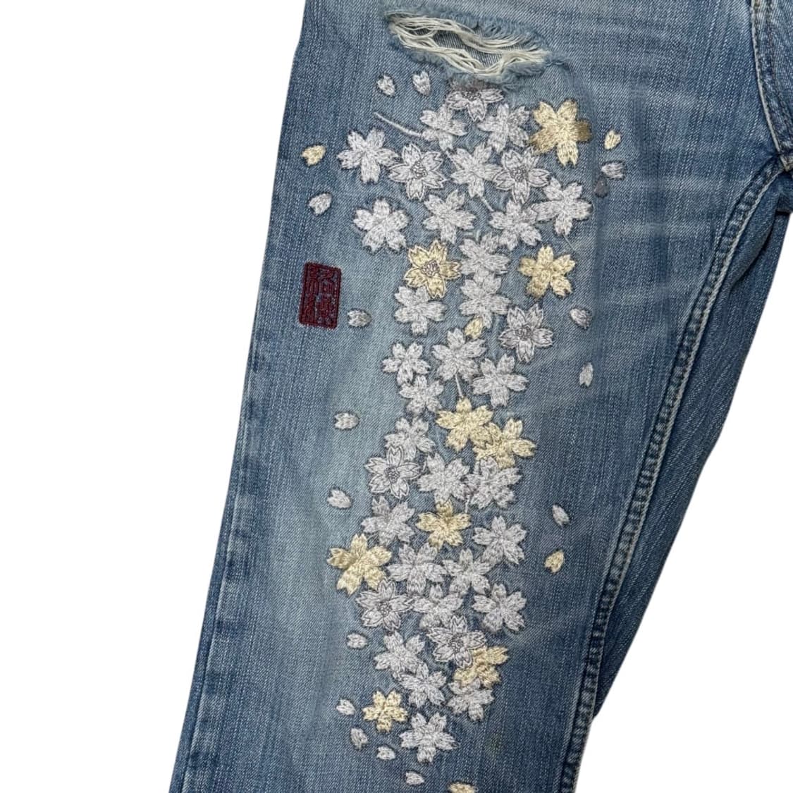 카타쿠리 타마시 벚꽃자수 데미지 워싱 데님팬츠 상품이미지7